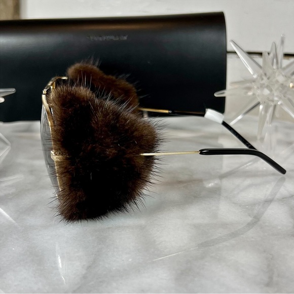Saint Laurent Mink Fur Classic 11 Aviator Shield Sunglasses - Picture 2 of 14